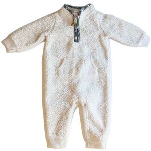 EUC Carter's One Piece Teddy Fleece Footless Bunting 9M Cream Plaid